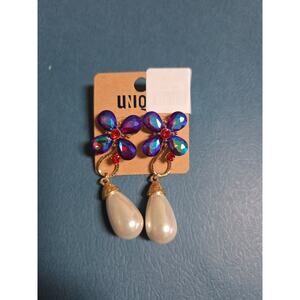 Unique Costume Jewelry Earrings with Faux Pearl Drops